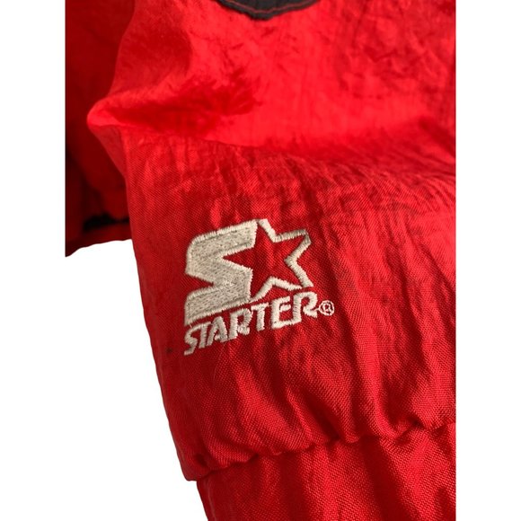 90s Vintage Chicago Bulls NBA Starter Pullover 1/4 Zip Jacket Red XLarge 6700 - Picture 6 of 16